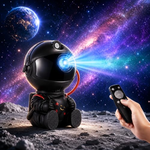 Black Star Astronaut Color Galaxy Star Projector Night Light – 360° Nebula Lamp