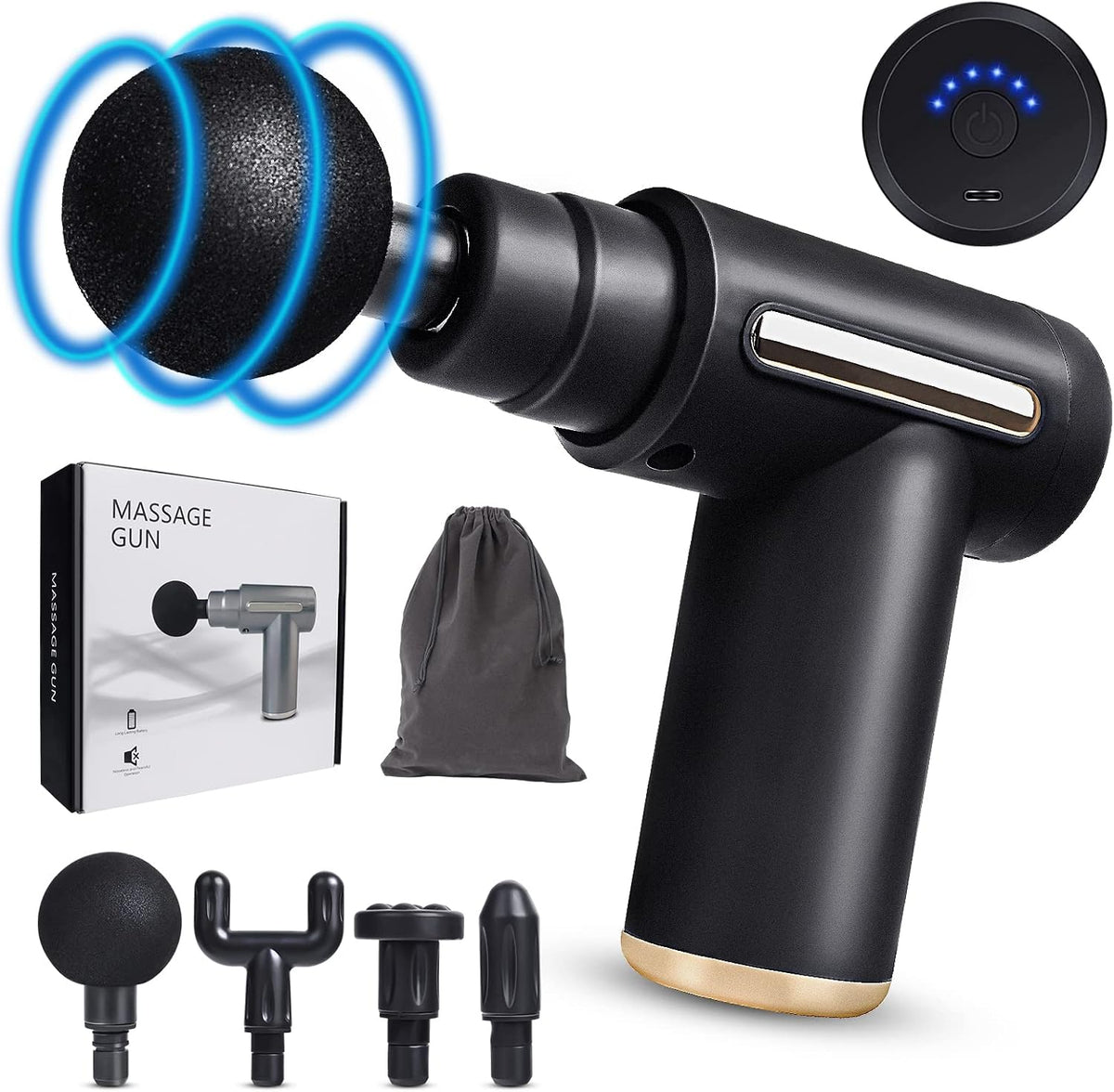 Portable Quiet Massage Gun – 6 Speeds & 4 Heads