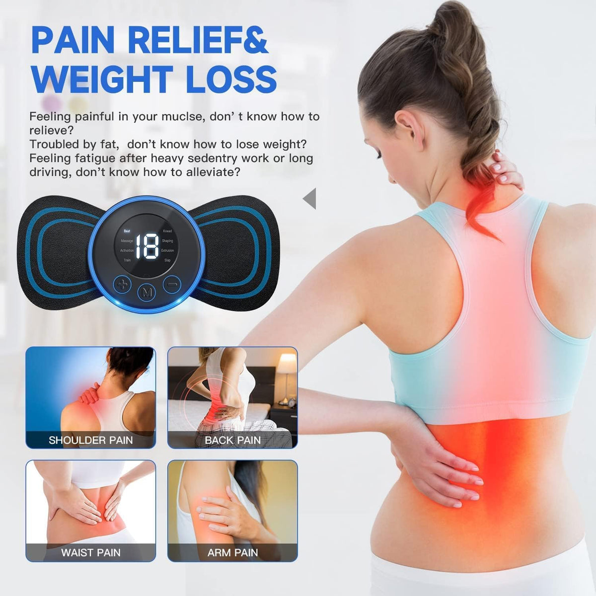 Portable Wireless Body Massager Pad – 8 Modes, 19 Levels