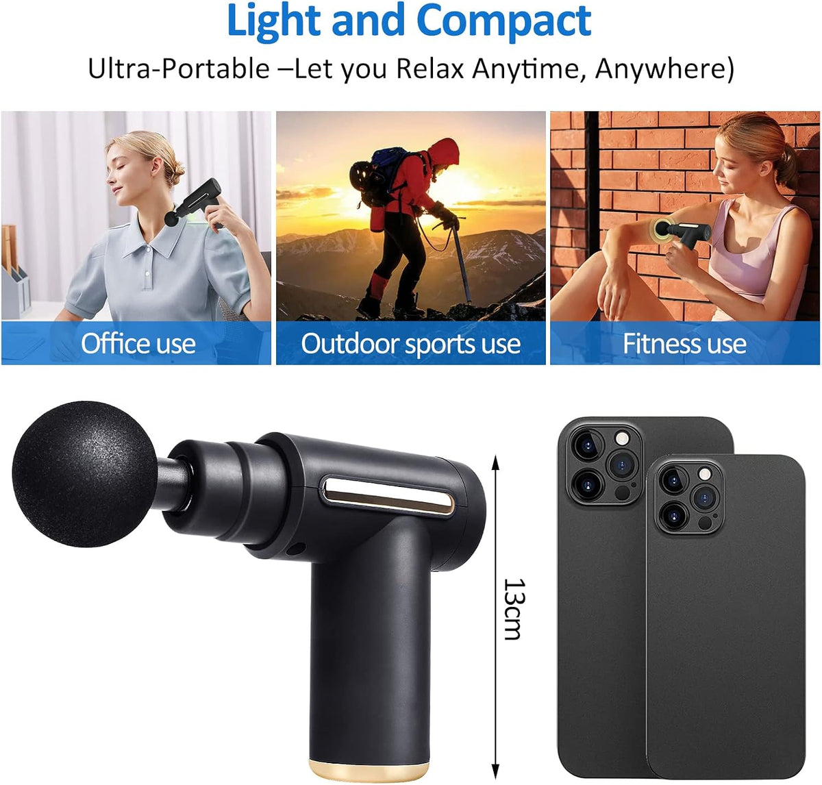 Portable Quiet Massage Gun – 6 Speeds & 4 Heads