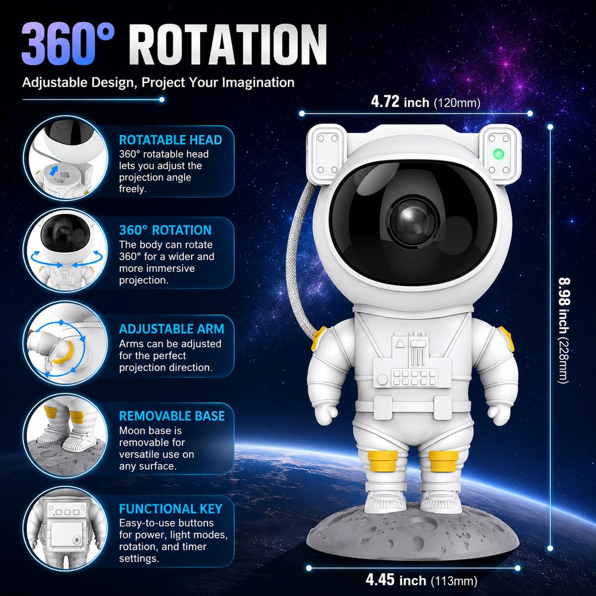 Galaxy Star Projector Night Light – 360° Nebula Lamp