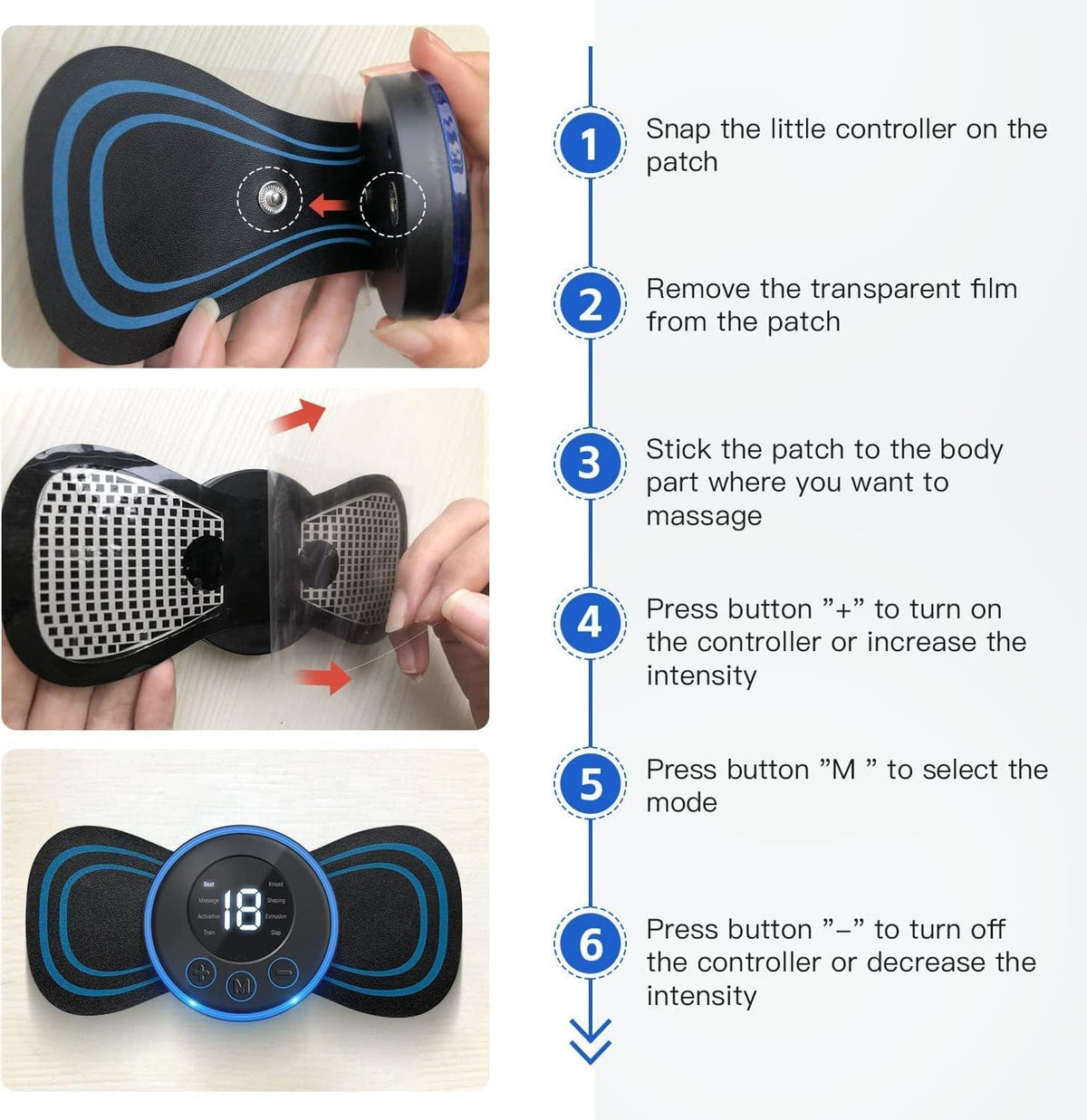 Portable Wireless Body Massager Pad – 8 Modes, 19 Levels