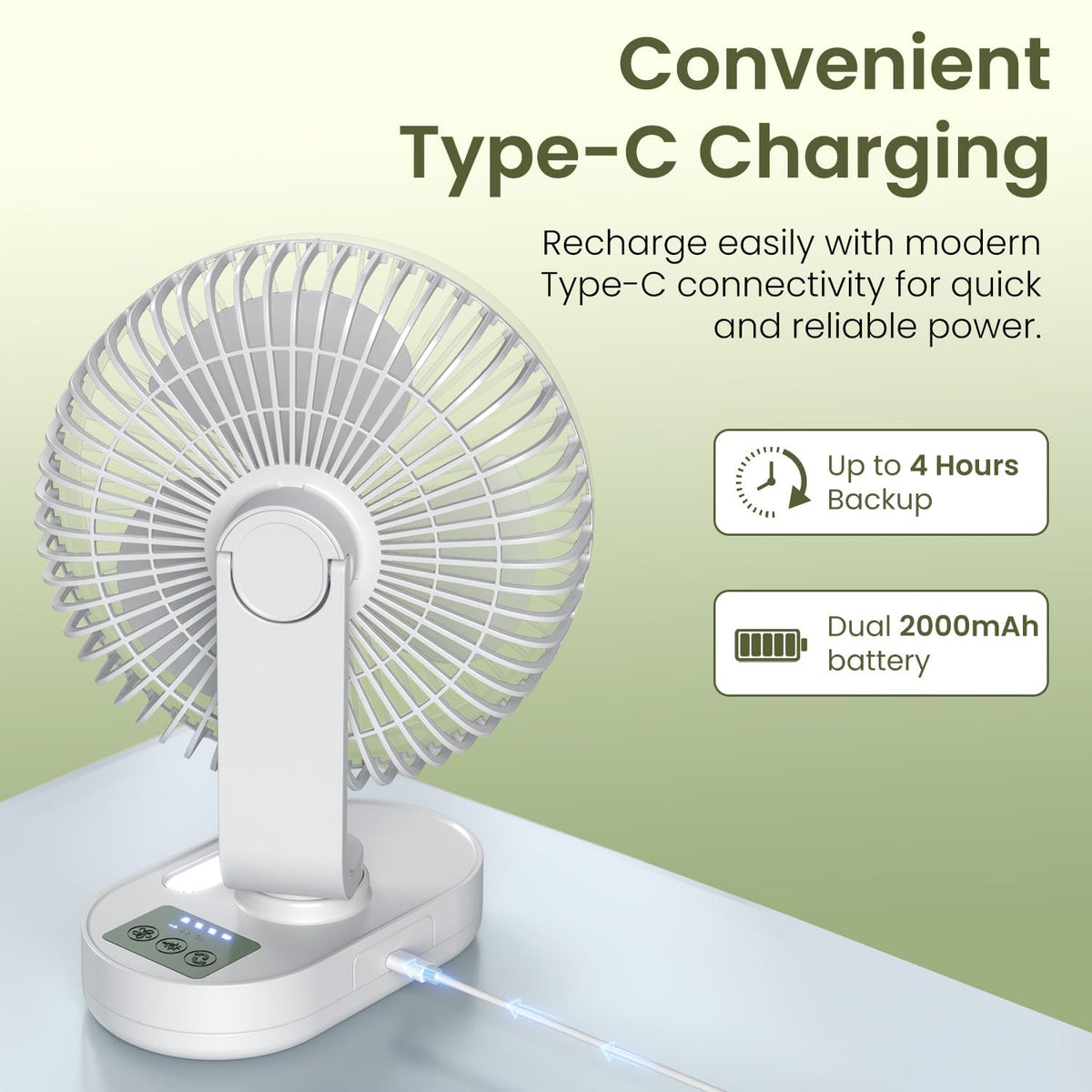 Portable Rechargeable Desk Fan With Oscillation & Tilt