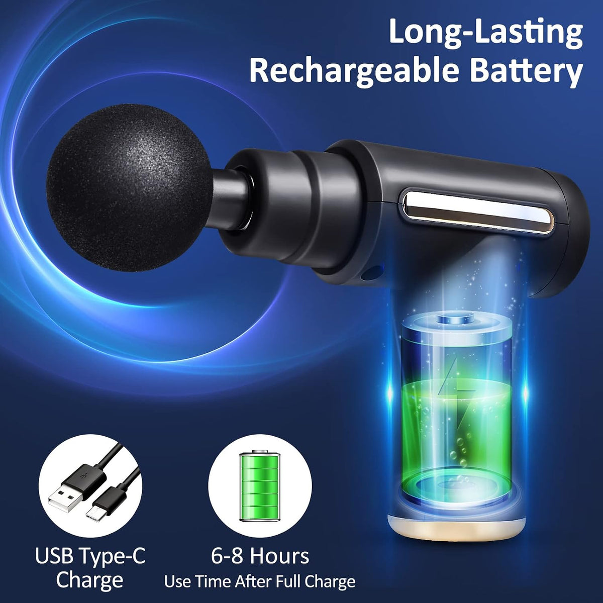 Portable Quiet Massage Gun – 6 Speeds & 4 Heads