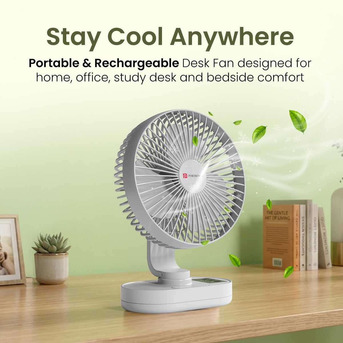 Portable Rechargeable Desk Fan With Oscillation & Tilt