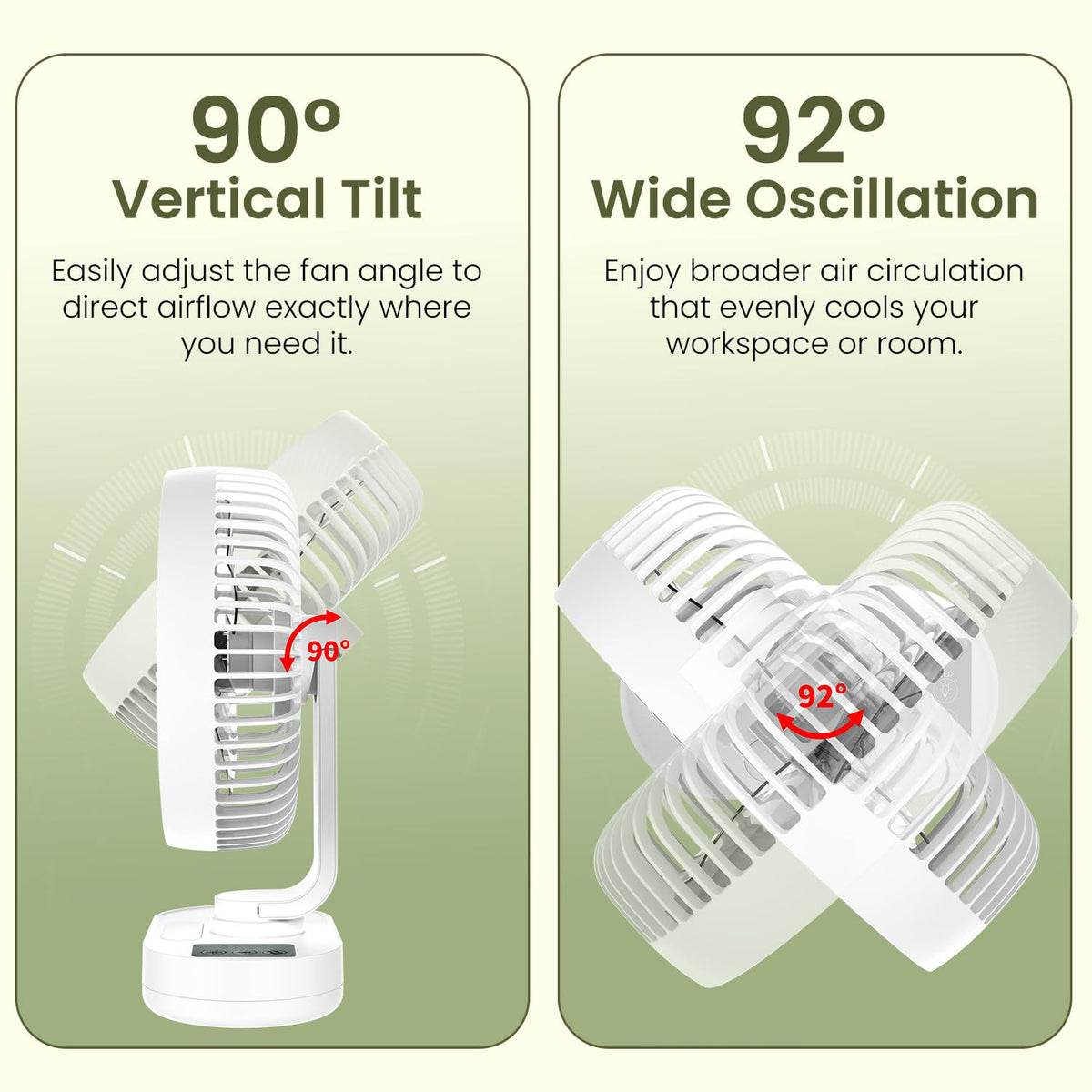 Portable Rechargeable Desk Fan With Oscillation & Tilt
