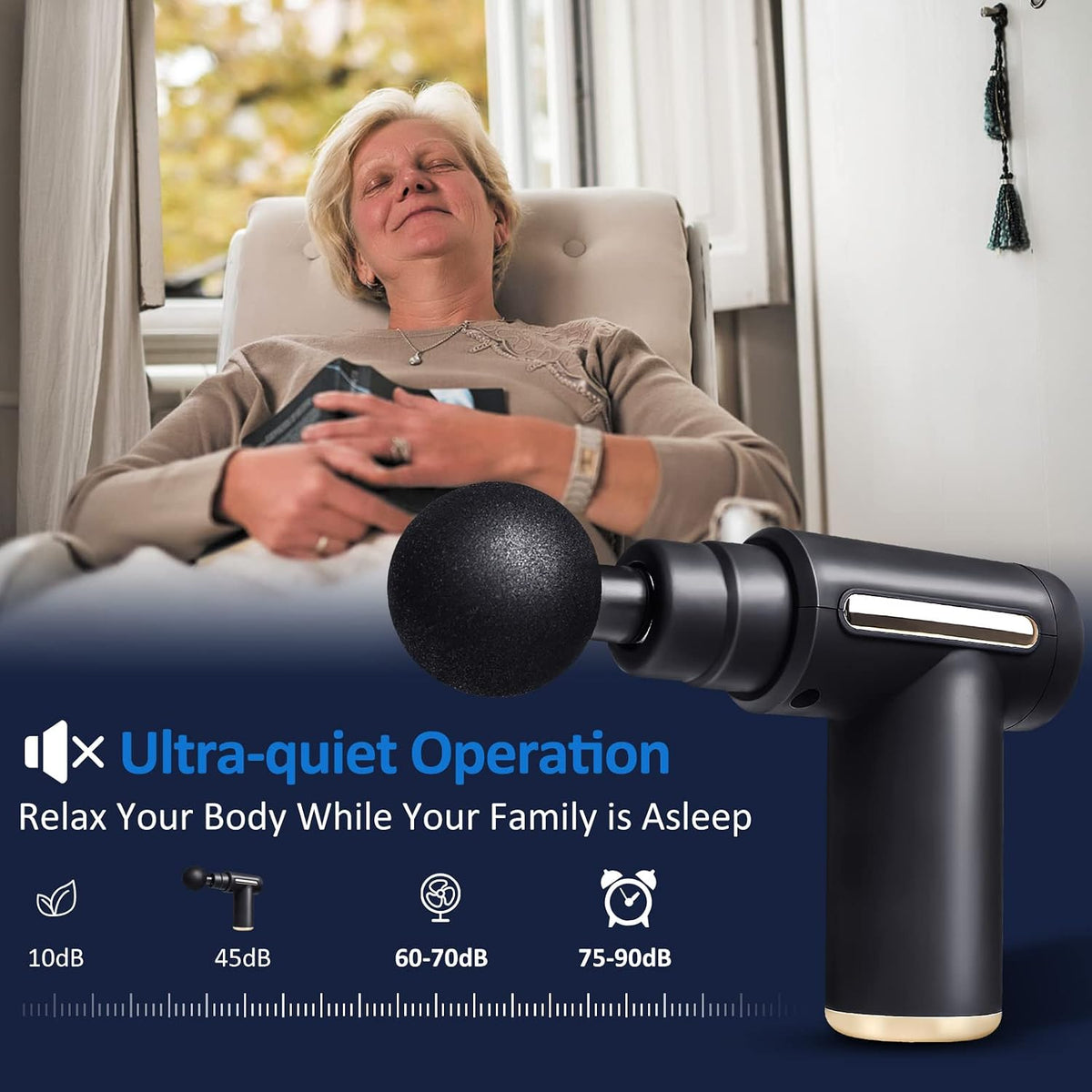 Portable Quiet Massage Gun – 6 Speeds & 4 Heads