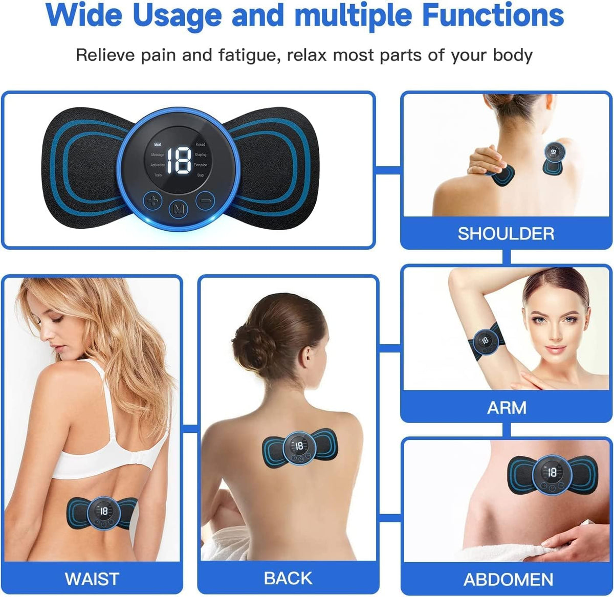 Portable Wireless Body Massager Pad – 8 Modes, 19 Levels