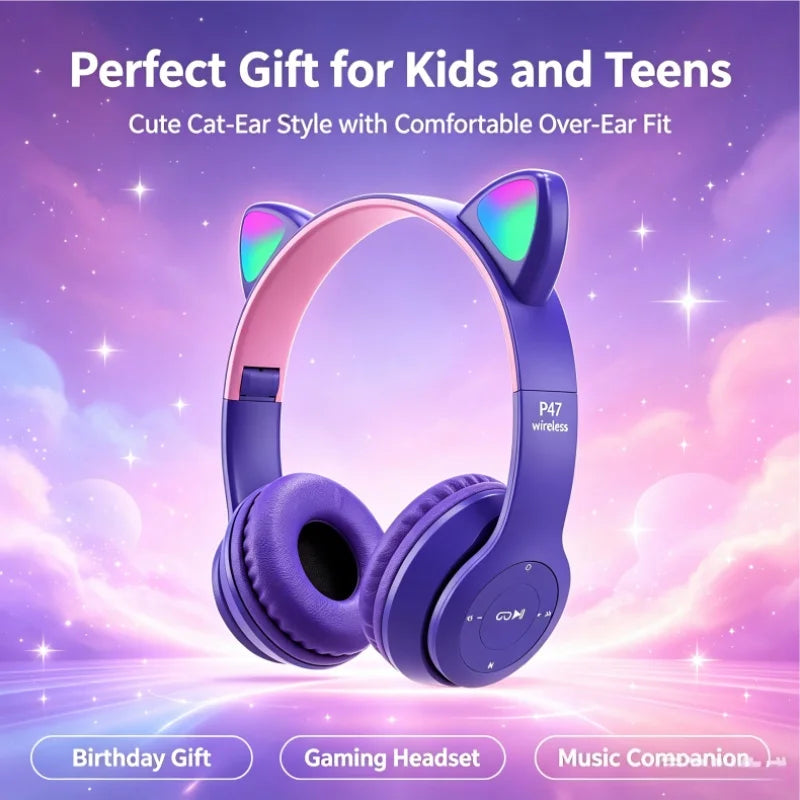 Cat Ear Bluetooth Headphones With Glowing Headband