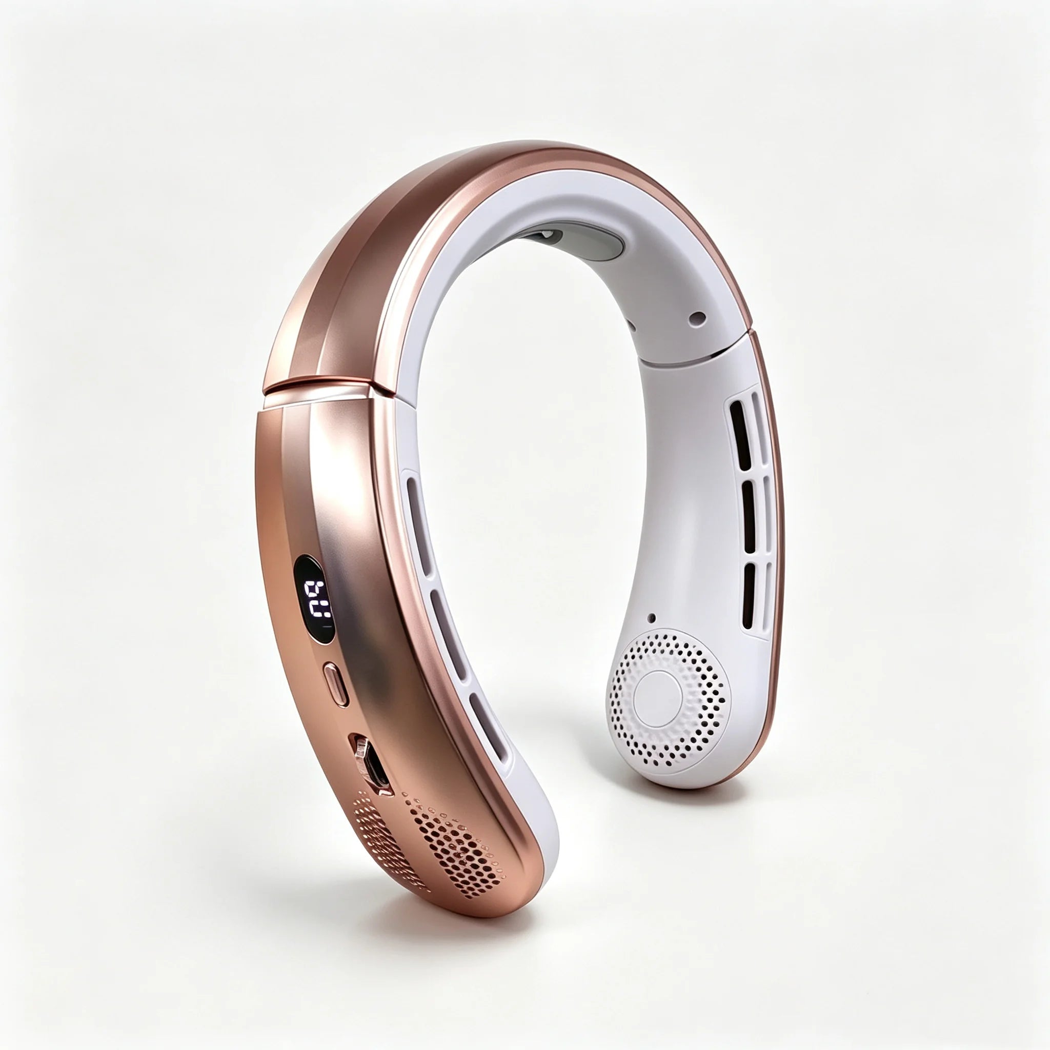 Pink Color 8000mAh Bladeless Neck Fan With LED Display