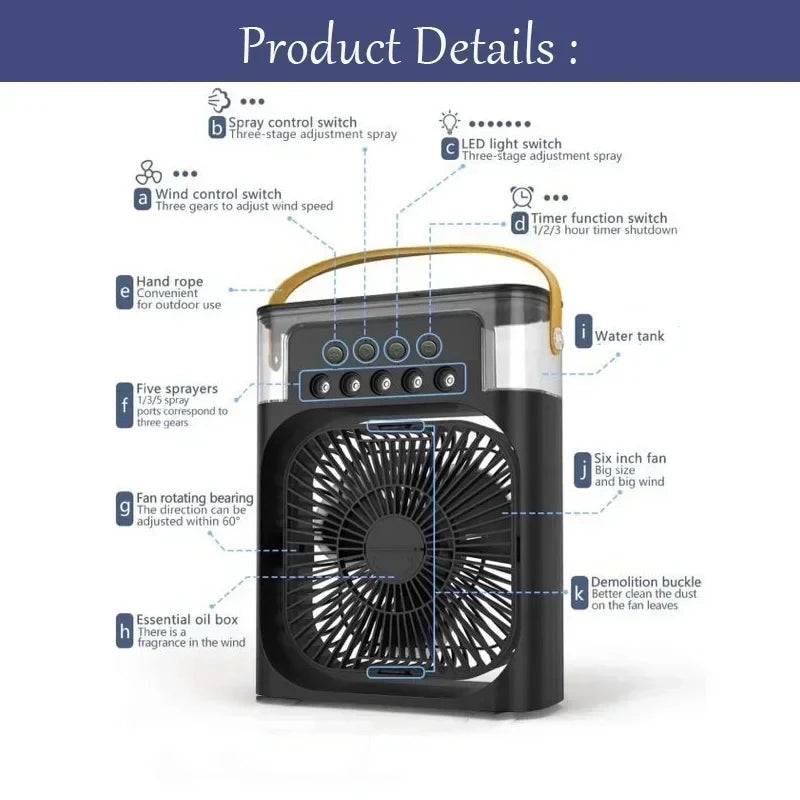 Mini USB Air Cooler Fan With Humidifier And LED Light