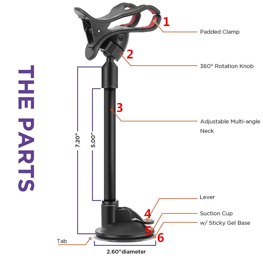 360° Suction Car Phone Holder – Flexible Long Arm Mount