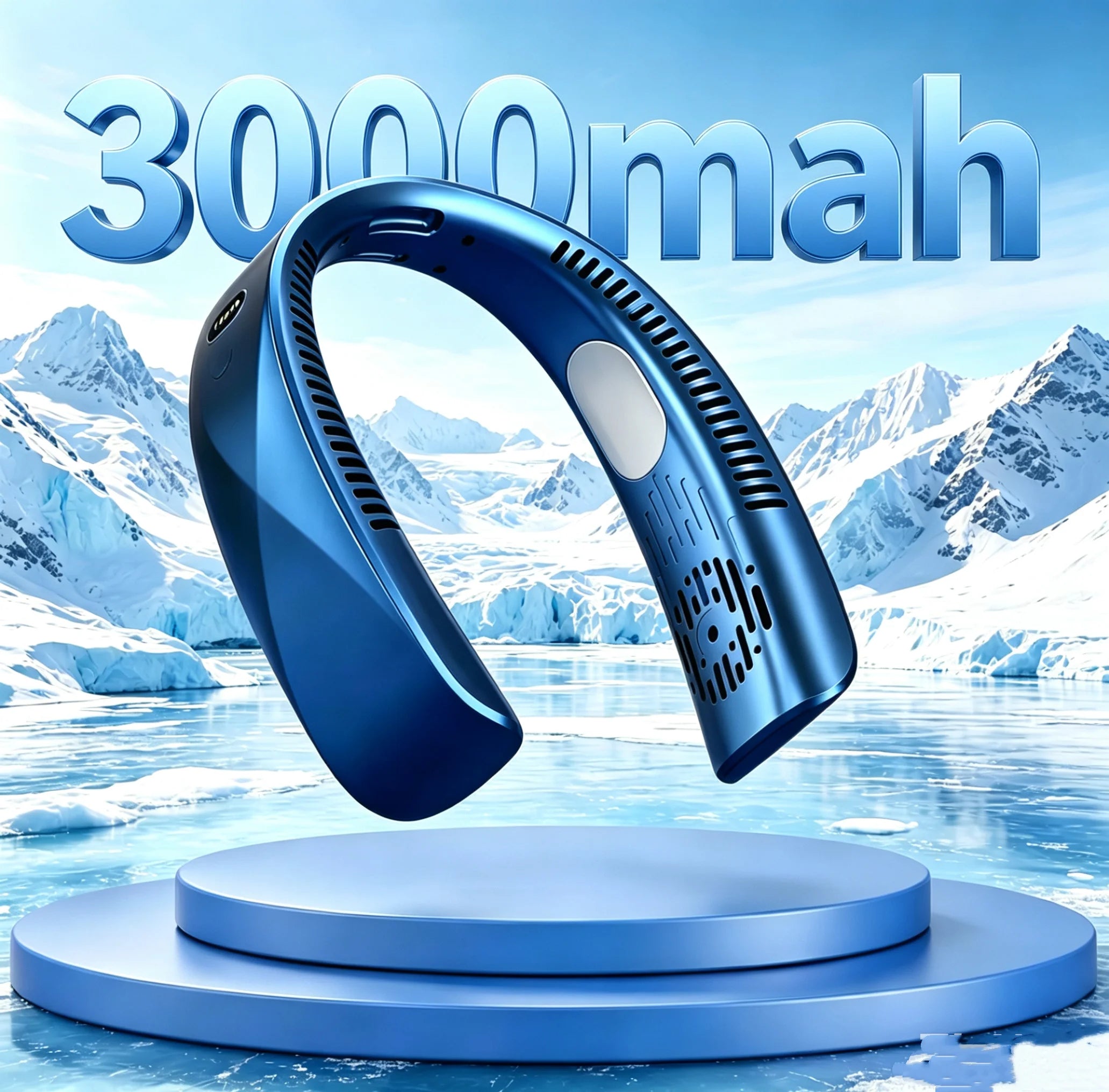 F005blue Color 8000mAh Bladeless Neck Fan With LED Display