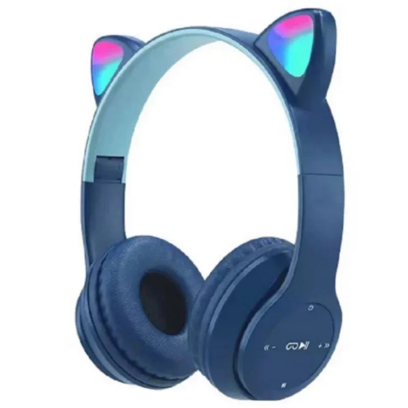 Navy blue Color Cat Ear Bluetooth Headphones With Glowing Headband