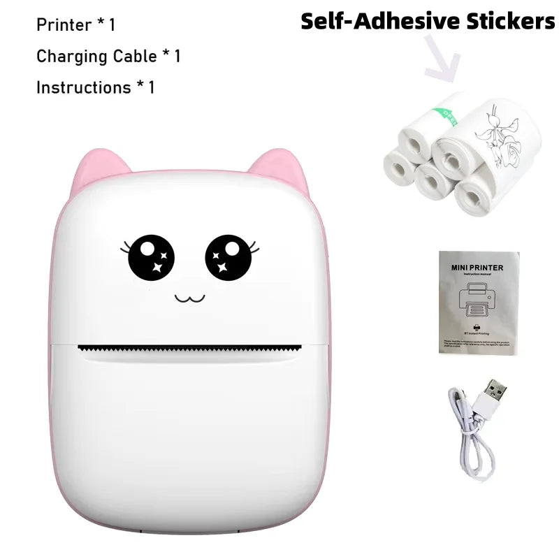 Pink-5pcs paper color Mini Bluetooth Thermal Photo Printer – Portable 58mm