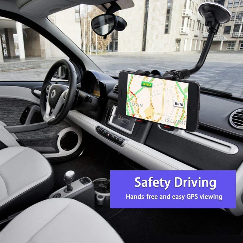 360° Suction Car Phone Holder – Flexible Long Arm Mount