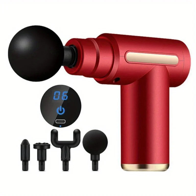 red Color Portable Massage Gun With LED Touch Screen, 4 Heads