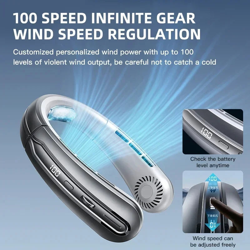 8000mAh Bladeless Neck Fan With LED Display