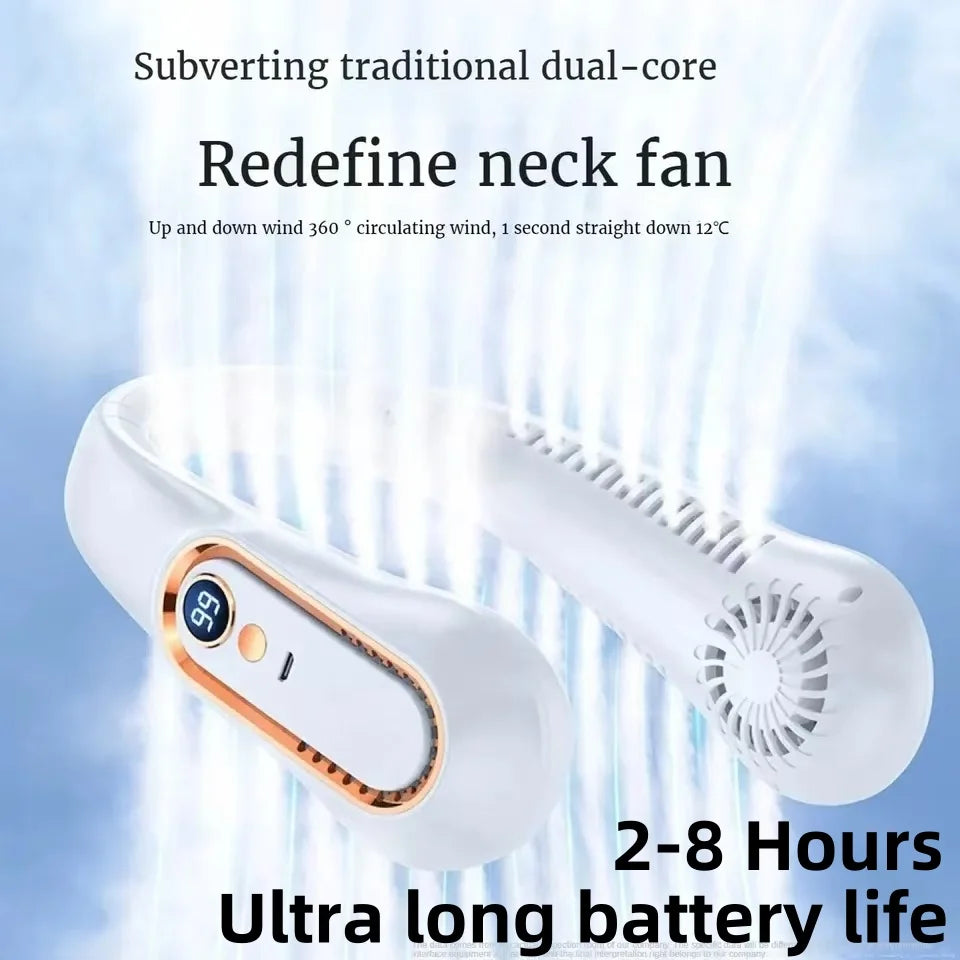 D03 White Color 8000mAh Bladeless Neck Fan With LED Display