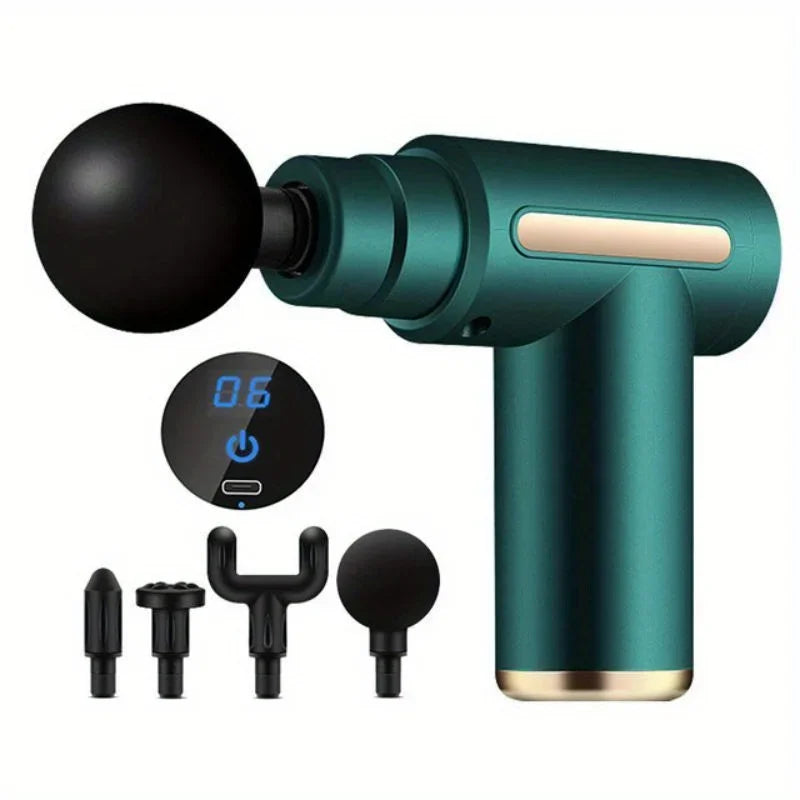 green Color Portable Massage Gun With LED Touch Screen, 4 Heads