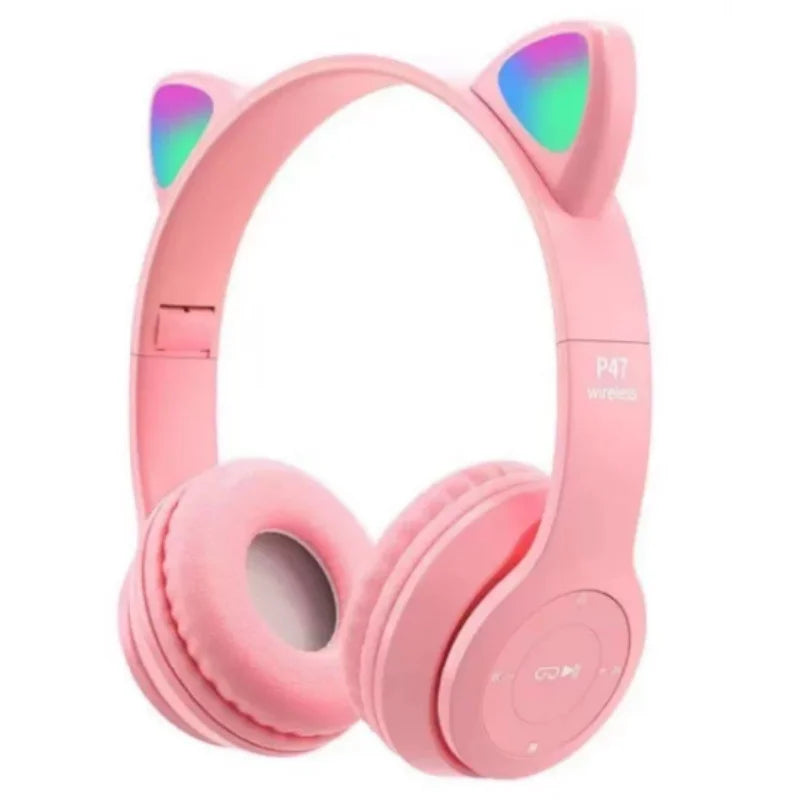 pink Color Cat Ear Bluetooth Headphones With Glowing Headband
