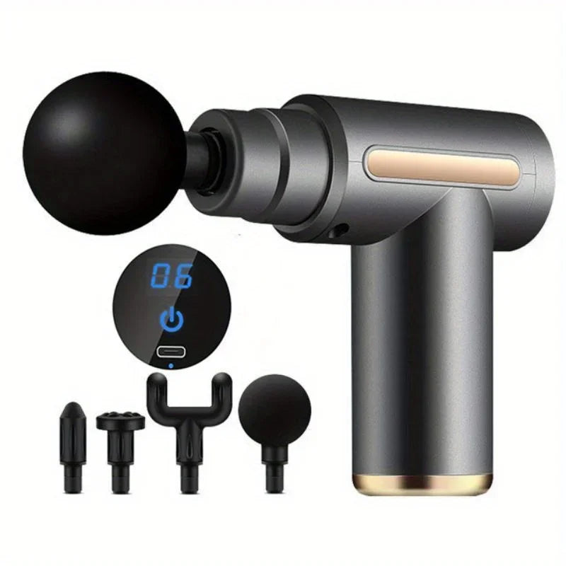 gray Color Portable Massage Gun With LED Touch Screen, 4 Heads