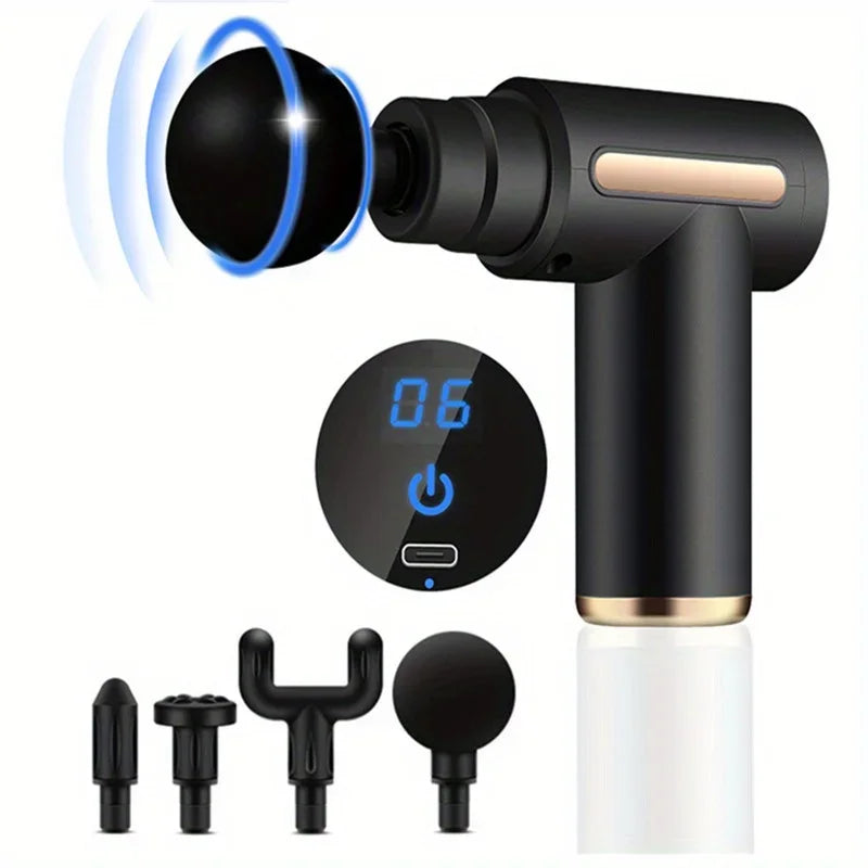 black Color Portable Massage Gun With LED Touch Screen, 4 Heads