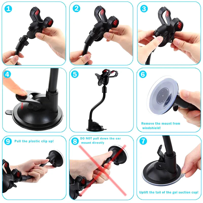 360° Suction Car Phone Holder – Flexible Long Arm Mount