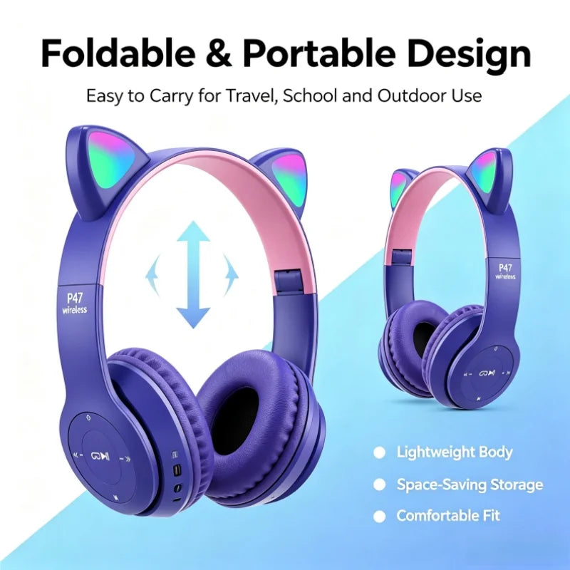 Cat Ear Bluetooth Headphones With Glowing Headband