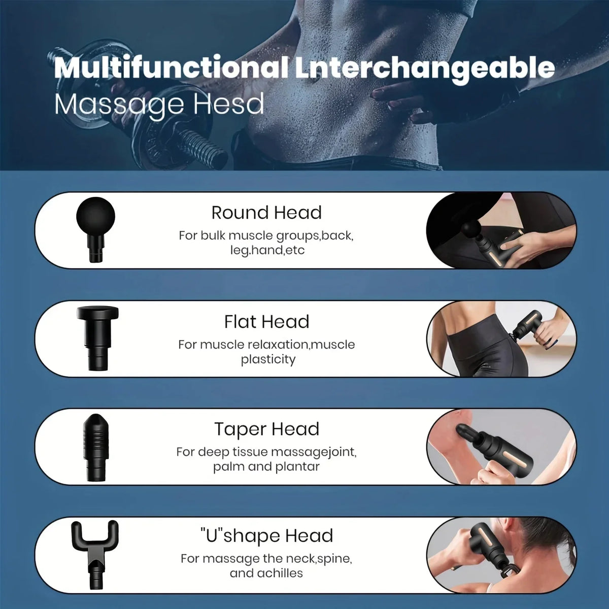 Portable Massage Gun With LED Touch Screen, 4 Heads