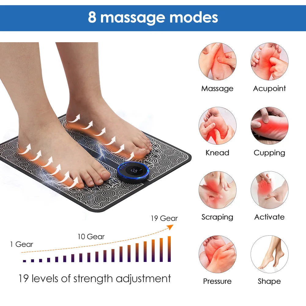 EMS Foot Massager Pad – 8 Modes, 19 Intensity Levels