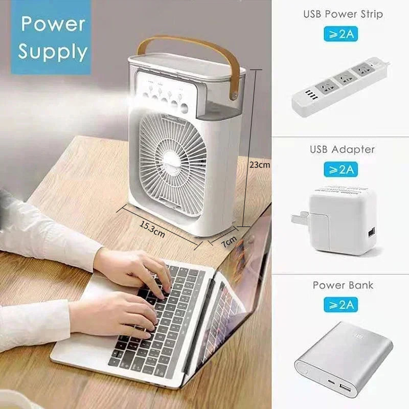 Mini USB Air Cooler Fan With Humidifier And LED Light