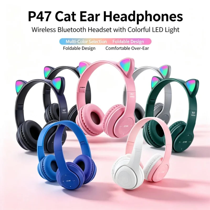 Cat Ear Bluetooth Headphones With Glowing Headband