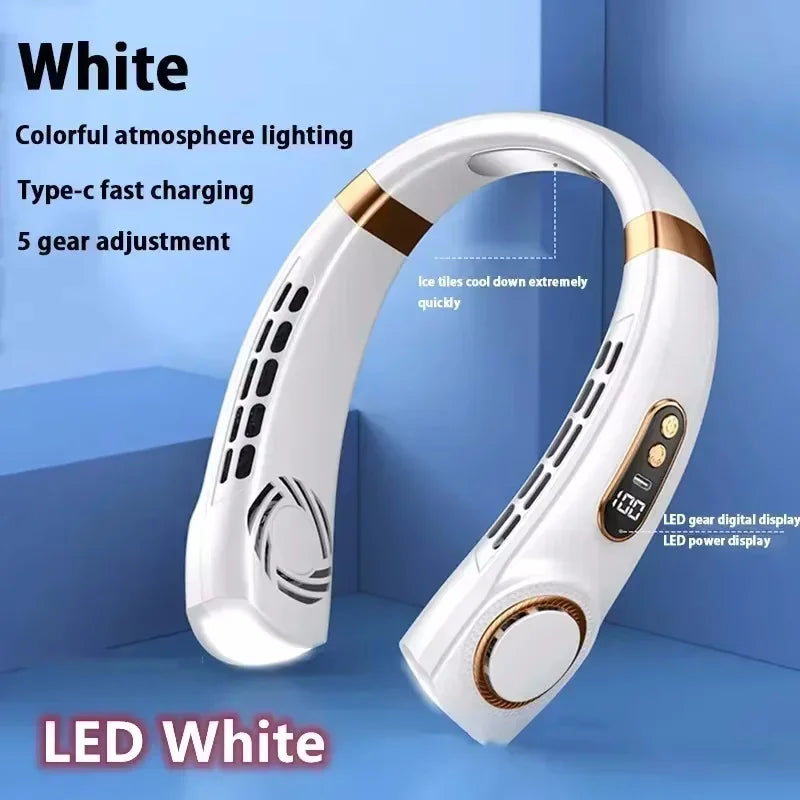 LED White Color 8000mAh Bladeless Neck Fan With LED Display
