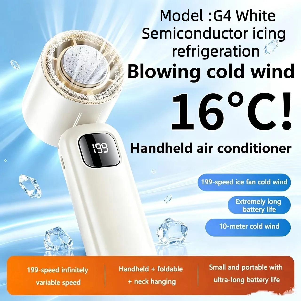 DS27White Color 8000mAh Bladeless Neck Fan With LED Display