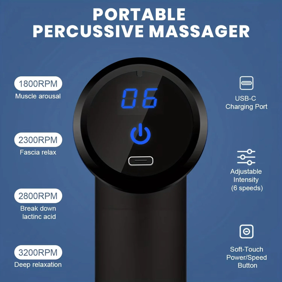 Portable Massage Gun With LED Touch Screen, 4 Heads